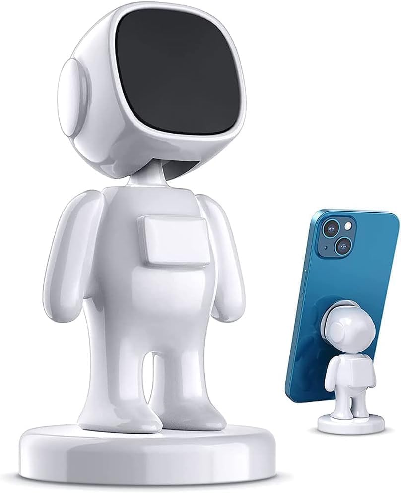 Magnetic Mobile Astronaut Holder - Astronaut Shaped Strong Magnetic Attraction 360° Rotating Mobile Holder, Compatible with All Smart Phones (White)