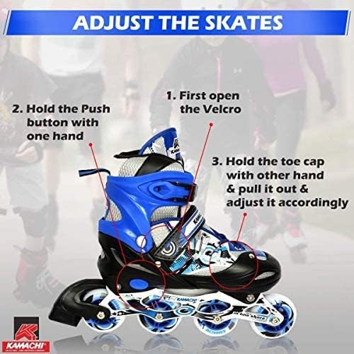 Adjustable Size Inline Skates with LED Flash Light On Wheels for Kids - Age 7 to14 Years (Multicolour - Multidesign, Multicolour-Multidesign, Unisex-Baby)