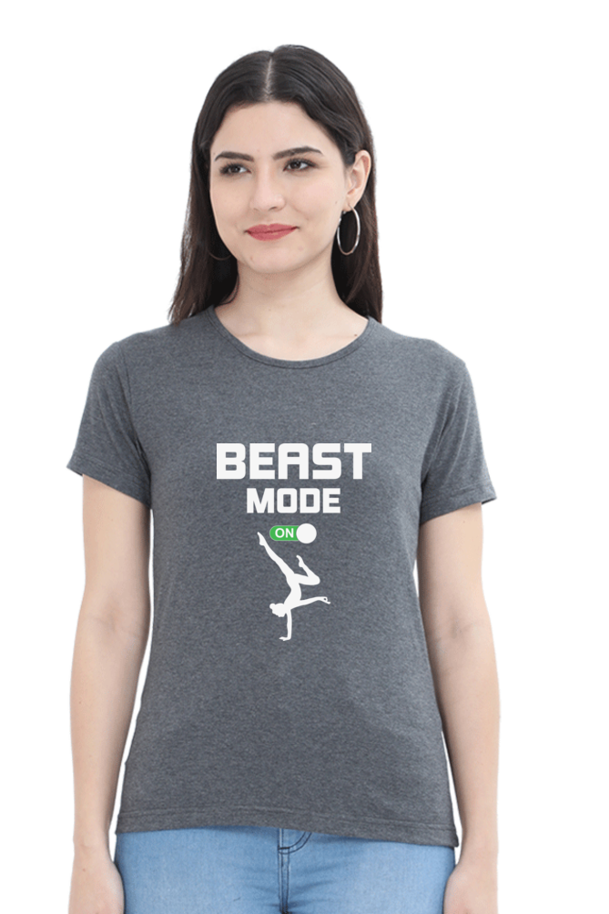 Women Round Neck Half Sleeves T-Shirt - Beast Mode On - Anu & Alex