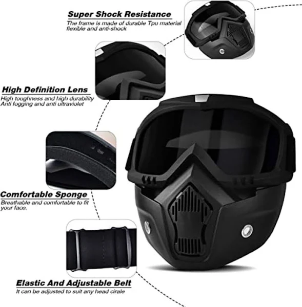 3 in 1 Bike Scoter Motorcycle Protective Goggles Bike Face Mask Bike Face Shield, Clear Visor