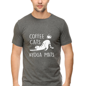 Men Half Sleeves Classic T-Shirt - Coffee Cats Yoga Mats - Anu & Alex