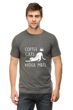 Men Half Sleeves Classic T-Shirt - Coffee Cats Yoga Mats - Anu & Alex