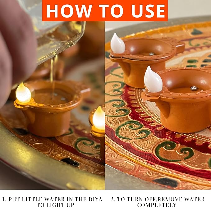 Water Sensor LED Diya for Home Diwali Decoration (Pack of 12) | Smokeless & Fireless LED Light Diyas | Warm Lights Diyas for Diwali Decoration, Festival, Balcony, Garden Home & Office