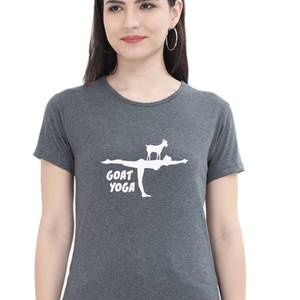 Women Round Neck Half Sleeves Classic T-Shirt - Cute Goat Yoga - Anu & Alex