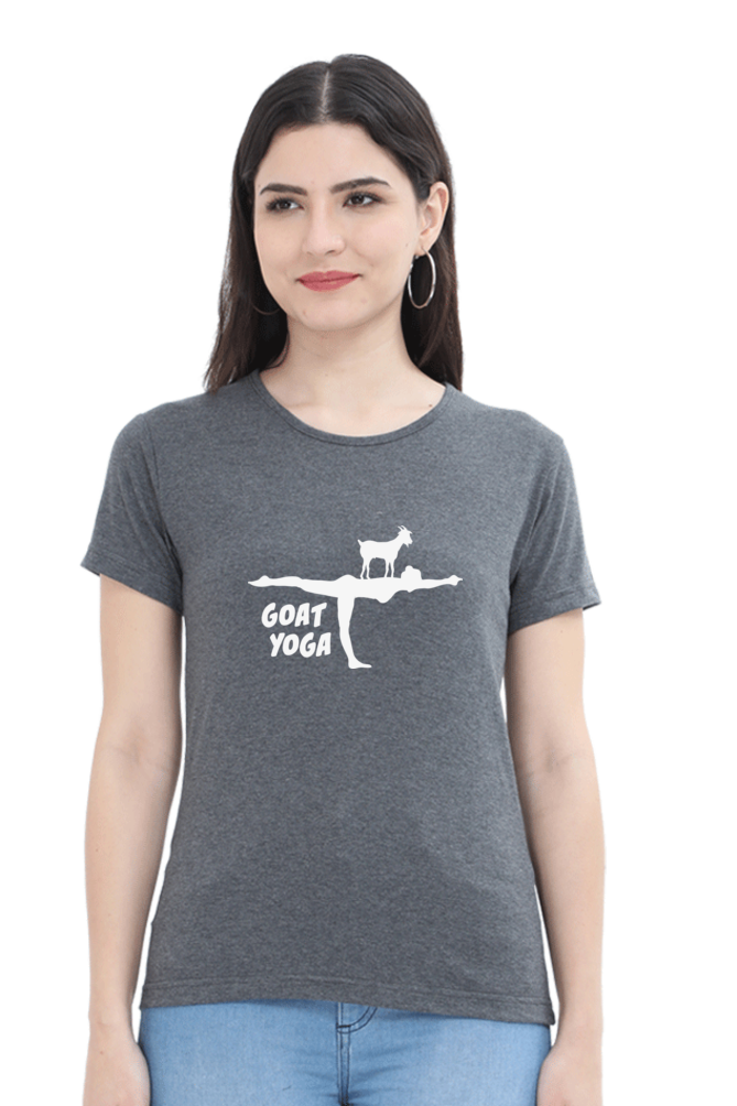 Women Round Neck Half Sleeves Classic T-Shirt - Cute Goat Yoga - Anu & Alex