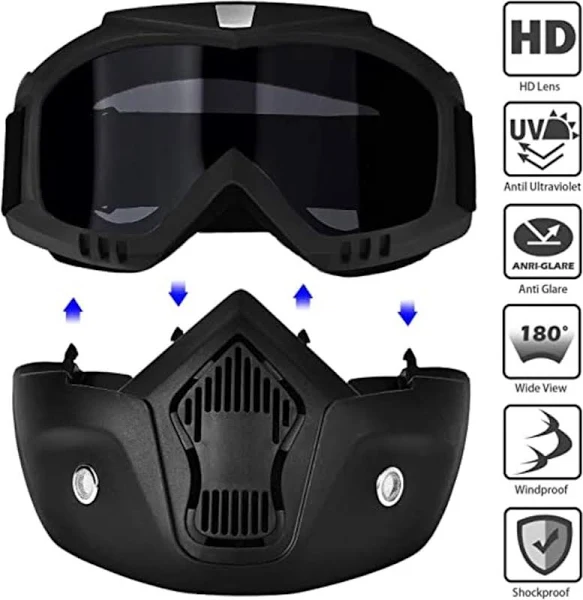 3 in 1 Bike Scoter Motorcycle Protective Goggles Bike Face Mask Bike Face Shield, Clear Visor