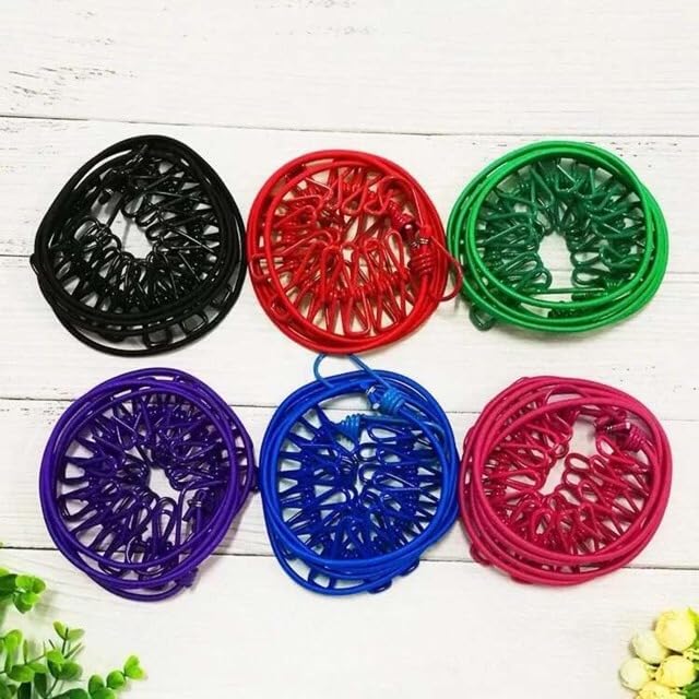 Elastic Cloth Drying Rope with 12 Metal Clip Portable Clothes line For Home & Travel