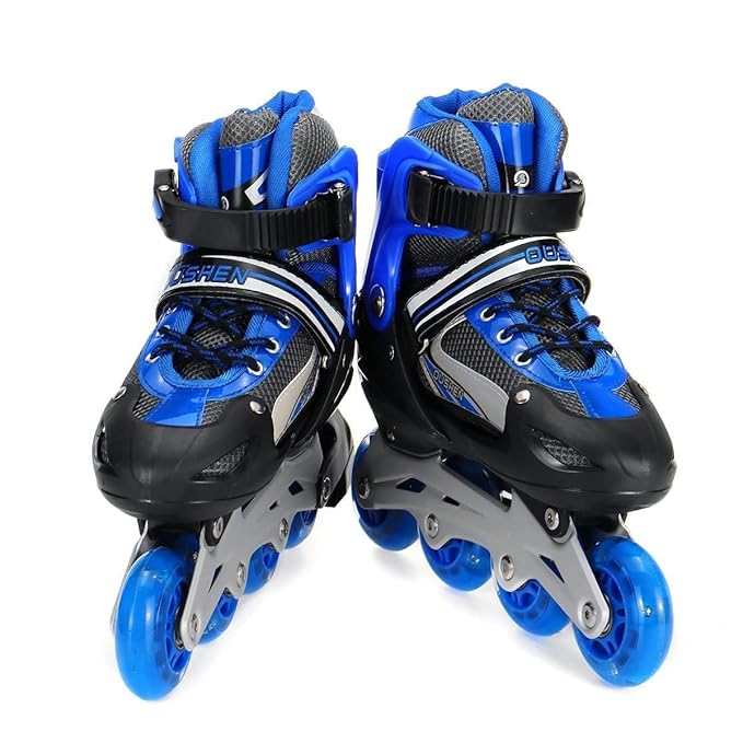Adjustable Size Inline Skates with LED Flash Light On Wheels for Kids - Age 7 to14 Years (Multicolour - Multidesign, Multicolour-Multidesign, Unisex-Baby)