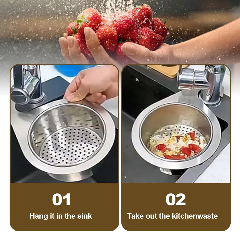Stainless Steel Swan Sink Strainer Basket, Multifunction Wet & Dry Waste Filter Basket, Kitchen Sink Food Waste Filter for Filtering Kitchen Waste