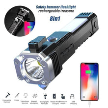 8 in 1 Life-Saving Hammer Torch Light Tool with Rechargeable LED Flashlight Long Beam Range with Power Bank,Magnet,Glass Breaker and Seat Belt Cutter