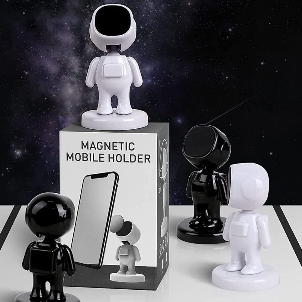 Magnetic Mobile Astronaut Holder - Astronaut Shaped Strong Magnetic Attraction 360° Rotating Mobile Holder, Compatible with All Smart Phones (White)