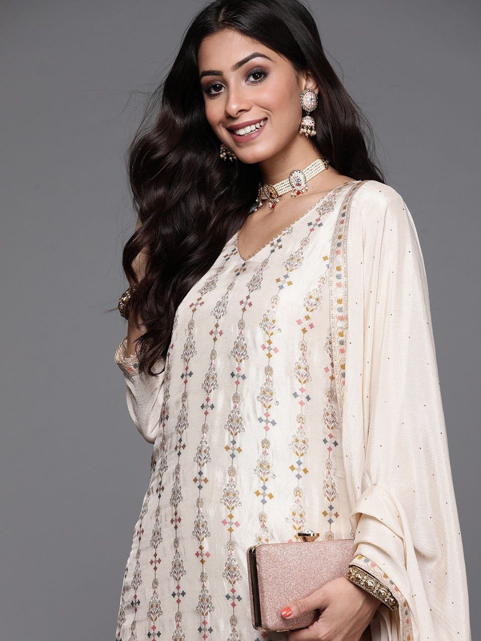 Women White Color Pure Viscose Silk Kurti Pant With Dupatta