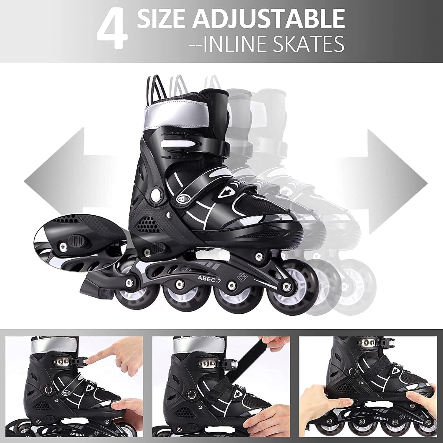 Adjustable Size Inline Skates with LED Flash Light On Wheels for Kids - Age 7 to14 Years (Multicolour - Multidesign, Multicolour-Multidesign, Unisex-Baby)