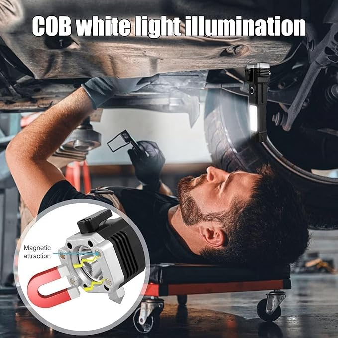 8 in 1 Life-Saving Hammer Torch Light Tool with Rechargeable LED Flashlight Long Beam Range with Power Bank,Magnet,Glass Breaker and Seat Belt Cutter