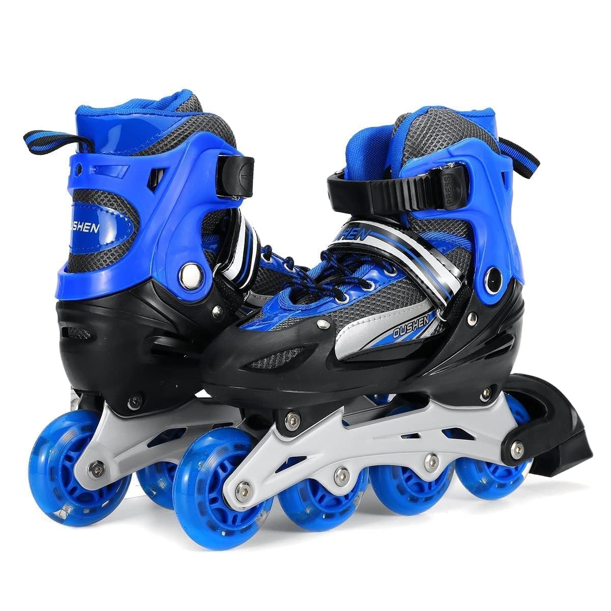 Adjustable Size Inline Skates with LED Flash Light On Wheels for Kids - Age 7 to14 Years (Multicolour - Multidesign, Multicolour-Multidesign, Unisex-Baby)