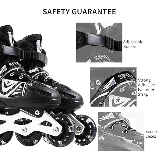 Adjustable Size Inline Skates with LED Flash Light On Wheels for Kids - Age 7 to14 Years (Multicolour - Multidesign, Multicolour-Multidesign, Unisex-Baby)