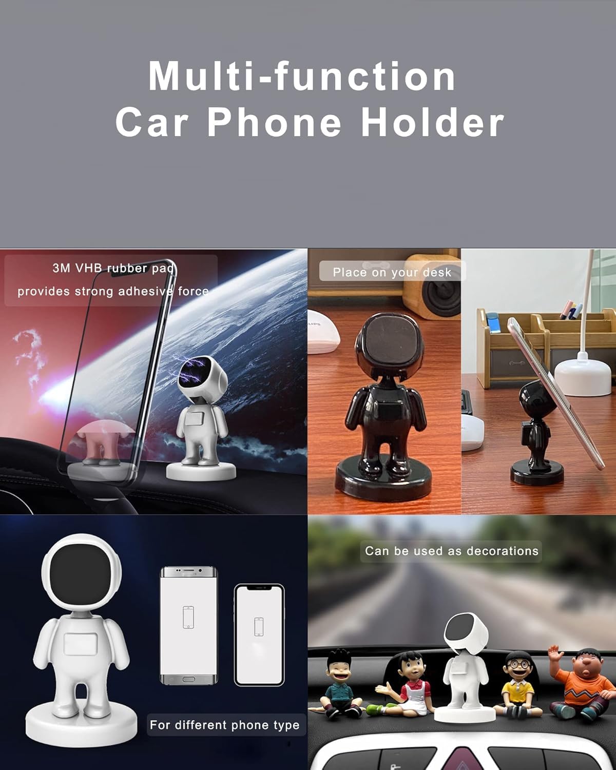Magnetic Mobile Astronaut Holder - Astronaut Shaped Strong Magnetic Attraction 360° Rotating Mobile Holder, Compatible with All Smart Phones (White)