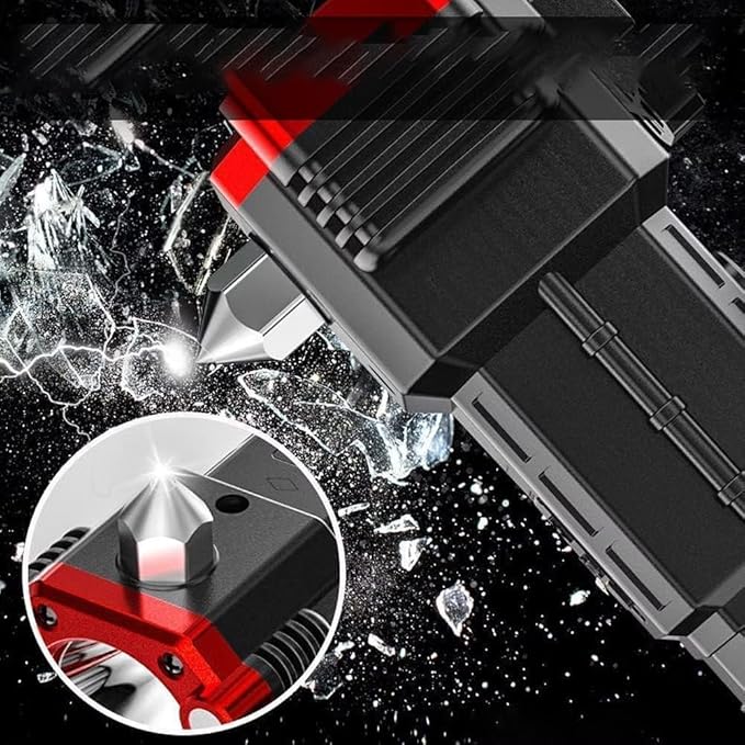 8 in 1 Life-Saving Hammer Torch Light Tool with Rechargeable LED Flashlight Long Beam Range with Power Bank,Magnet,Glass Breaker and Seat Belt Cutter