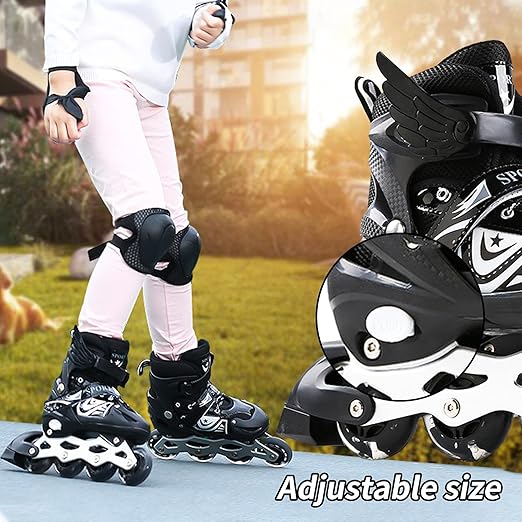 Adjustable Size Inline Skates with LED Flash Light On Wheels for Kids - Age 7 to14 Years (Multicolour - Multidesign, Multicolour-Multidesign, Unisex-Baby)
