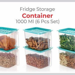 Fridge storage containers - jar Set Plastic Refrigerator Box with Handles 1000 ml (Pack of 6, Blue) - Anu & Alex