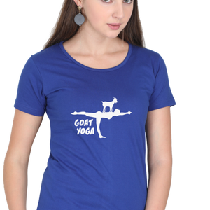 Women Round Neck Half Sleeves Classic T-Shirt - Cute Goat Yoga - Anu & Alex