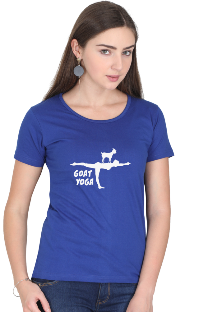 Women Round Neck Half Sleeves Classic T-Shirt - Cute Goat Yoga - Anu & Alex