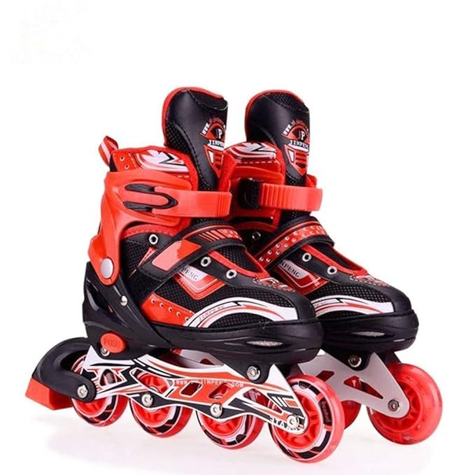 Adjustable Size Inline Skates with LED Flash Light On Wheels for Kids - Age 7 to14 Years (Multicolour - Multidesign, Multicolour-Multidesign, Unisex-Baby)