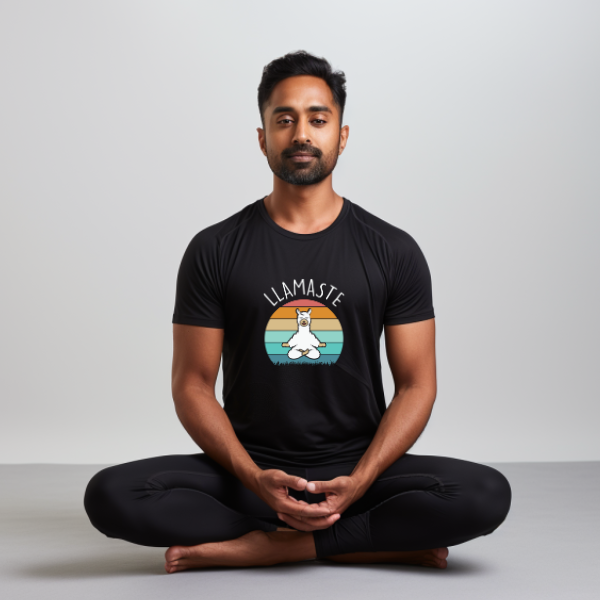 Men Half Sleeves Classic T-Shirt - Lama Yoga Pose Meditation - Anu & Alex