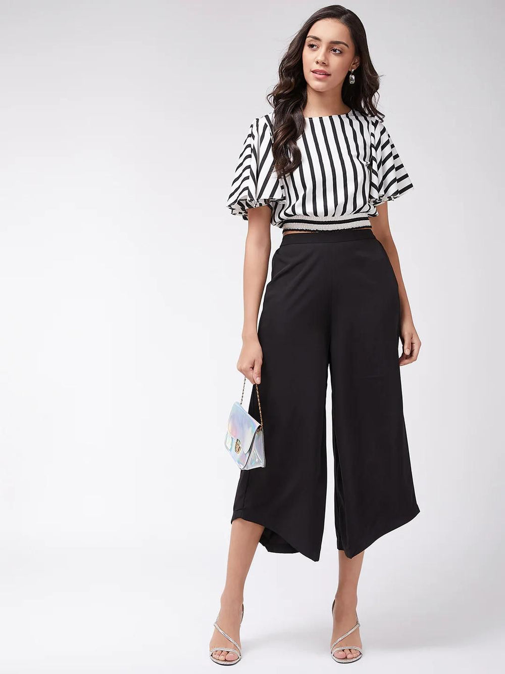 Pannkh Monocromatic Stripes Crop Top With Solid Pants - Anu & Alex