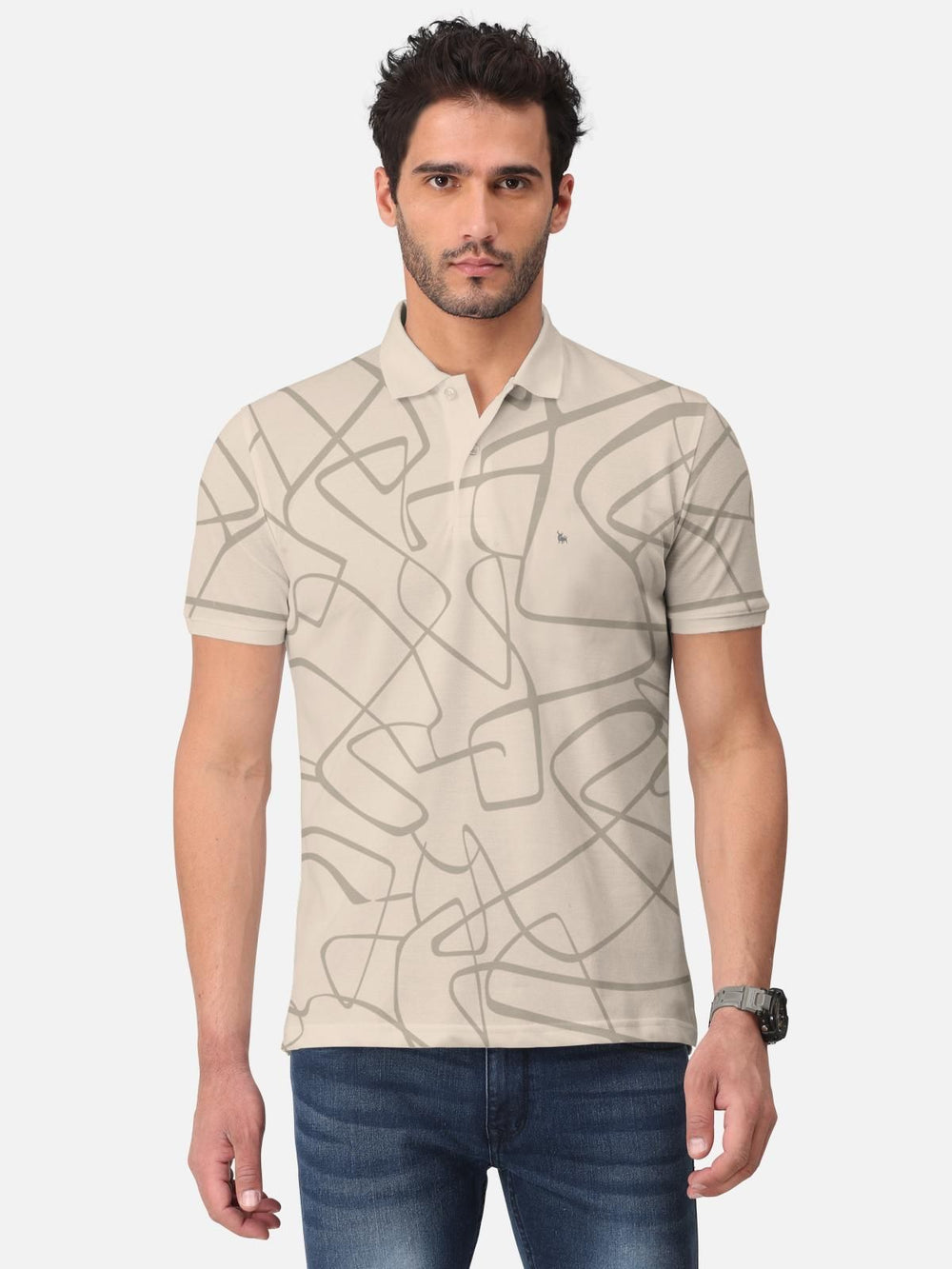 Trendy Graphic Print Half Sleeve Polo T-Shirt for Men's - Anu & Alex