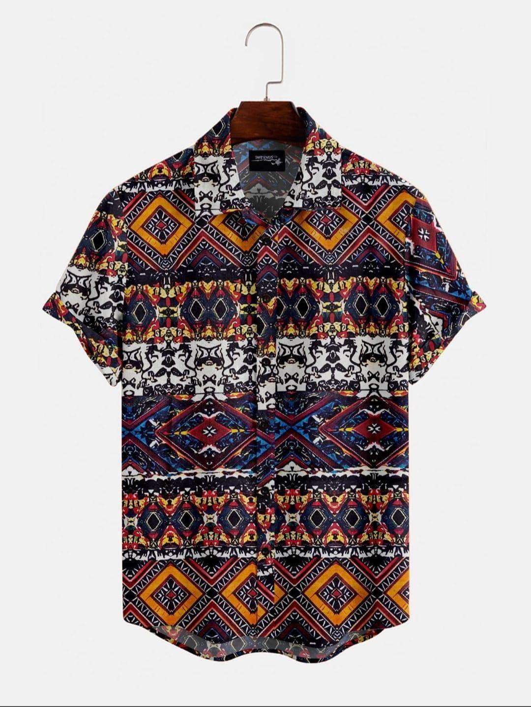 Poly Cotton Printed Half Sleeeves Multicolor Regular Fit Mens Casual Shirt - Anu & Alex