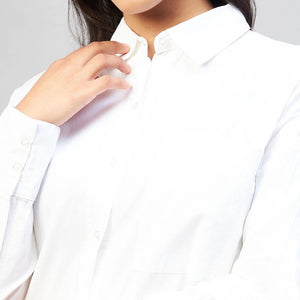 Women's Cotton Solid Longline Style - White Shirt - Anu & Alex