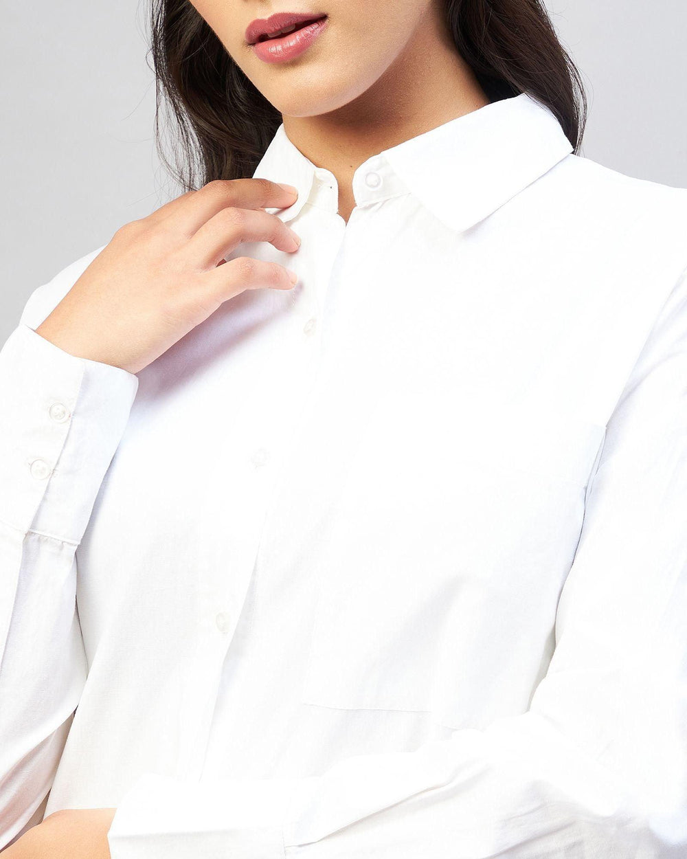 Women's Cotton Solid Longline Style - White Shirt - Anu & Alex