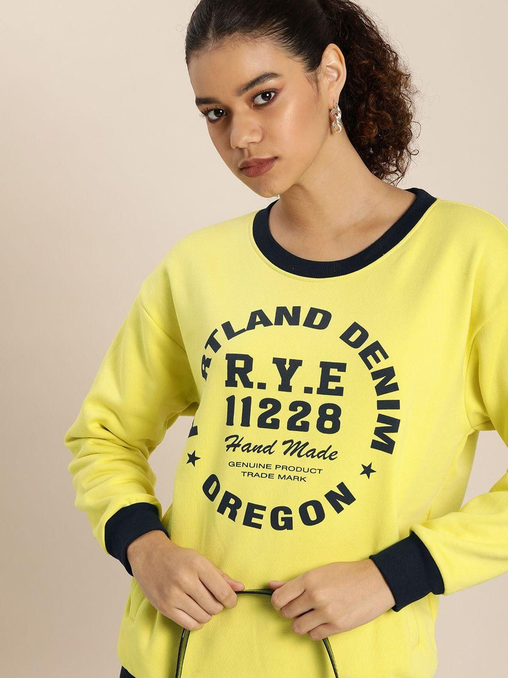 Dillinger Women's Yellow Typographic Oversized Sweatshirt - Anu & Alex