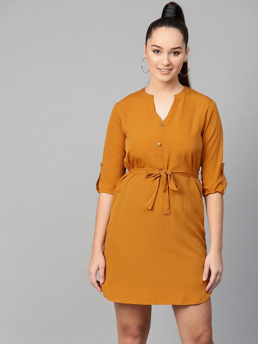 Women's Polyester Buttoned Shirt Short Dress - Anu & Alex