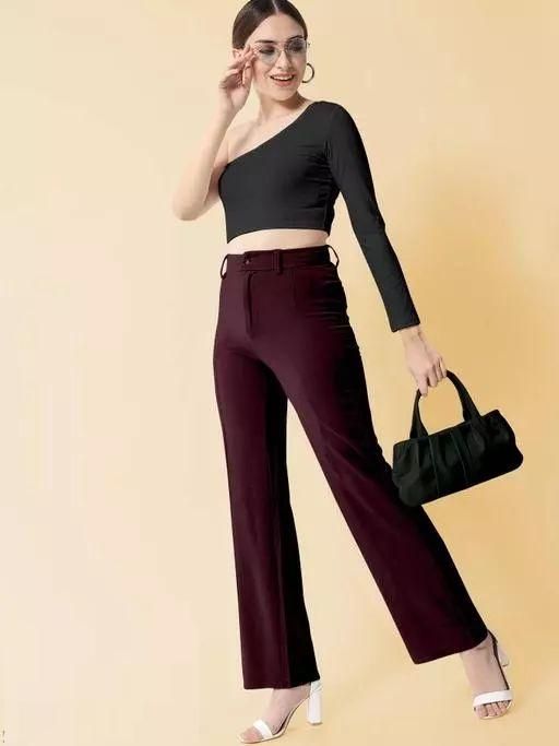 Elegant Wine & Black Lycra Solid Trousers Combo For Women - Anu & Alex