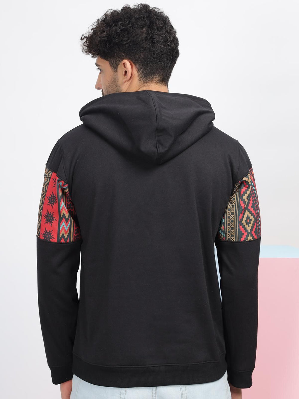 Men's Fleece Half Geometric Print Hoodie - Anu & Alex