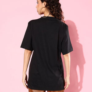 Difference of Opinion Cotton Black Graphic Oversized T-Shirt for Women's - Anu & Alex