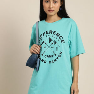 Difference of Opinion Women's Cotton Typographic Oversized T-Shirt - Anu & Alex