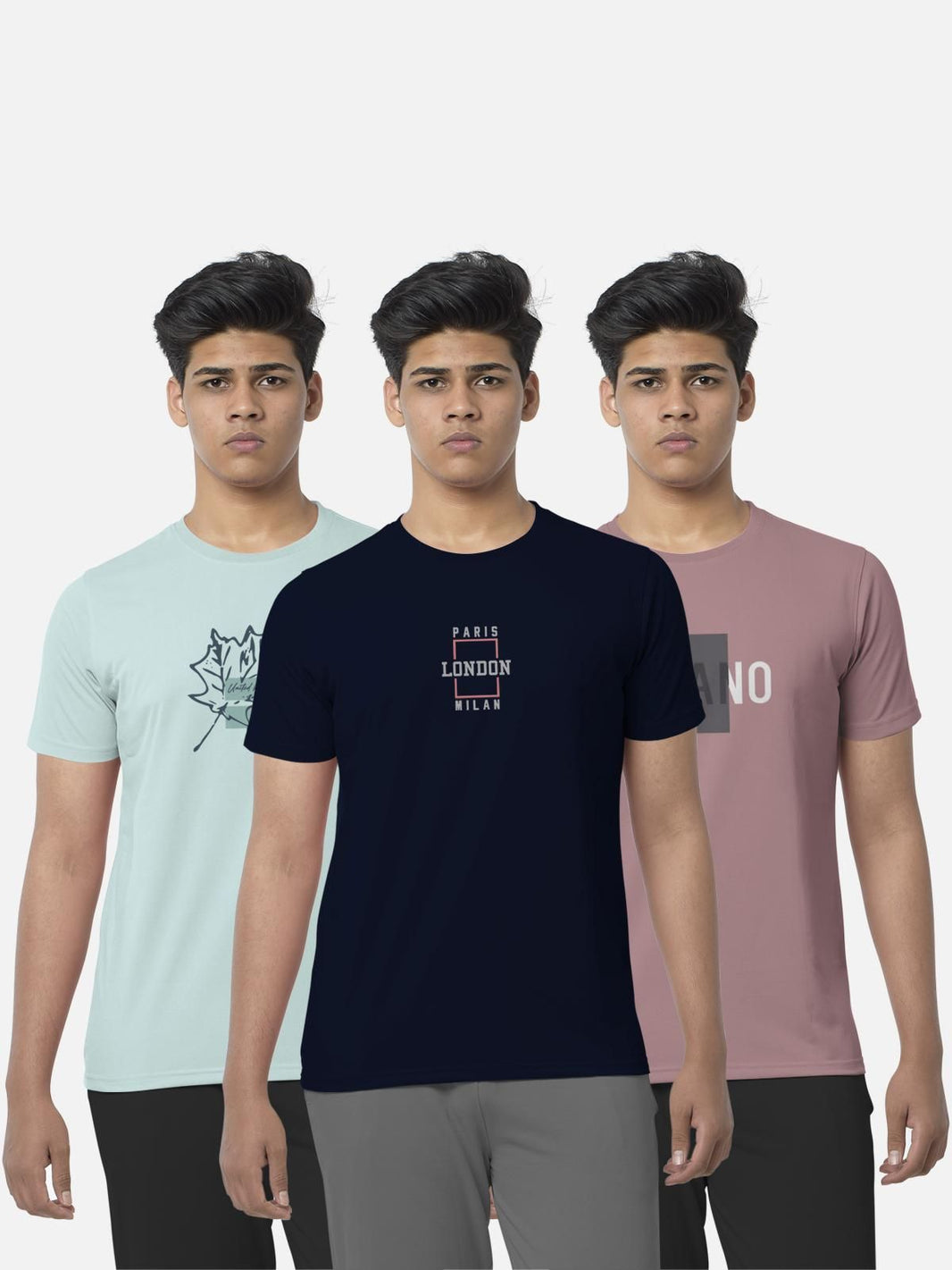 Trendy Typo/Graphic Print Cotton Blend Round Neck T-Shirt for Men's - Pack of 3 - Anu & Alex