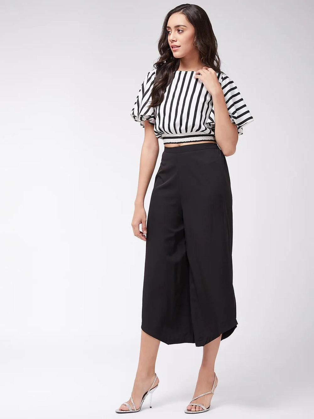 Pannkh Monocromatic Stripes Crop Top With Solid Pants - Anu & Alex