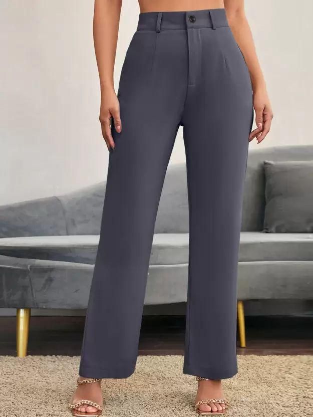 Elegant Grey & Black Lycra Solid Trousers Combo For Women - Anu & Alex