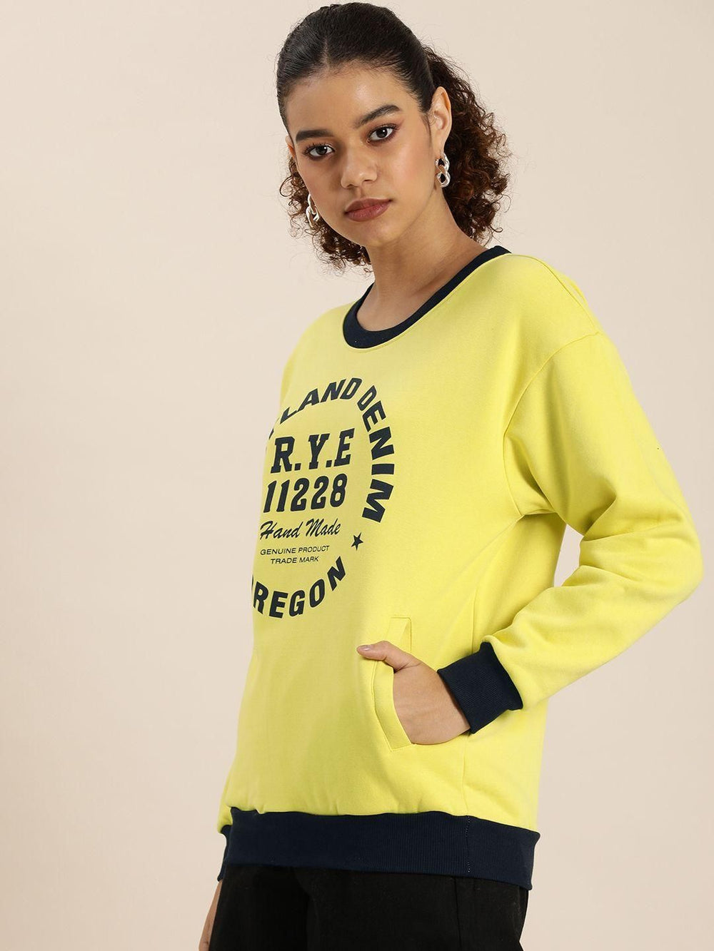 Dillinger Women's Yellow Typographic Oversized Sweatshirt - Anu & Alex