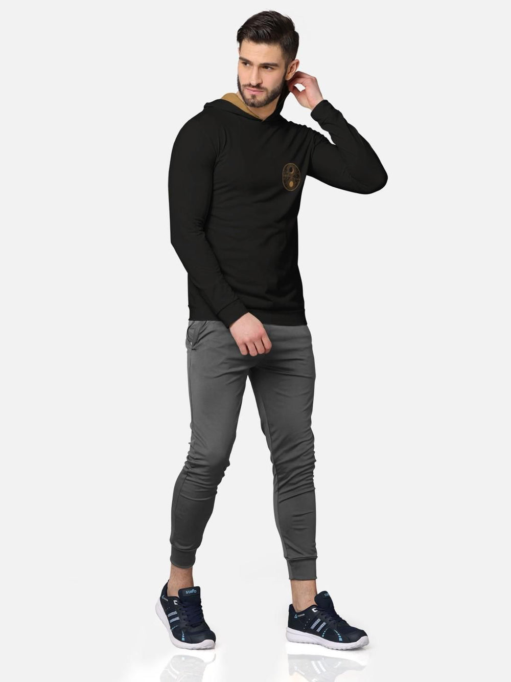 Trendy Front & Back Printed Full Sleeve Hooded T-Shirt for Men's - Anu & Alex