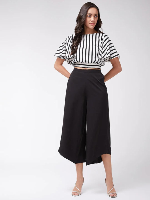 Pannkh Monocromatic Stripes Crop Top With Solid Pants - Anu & Alex