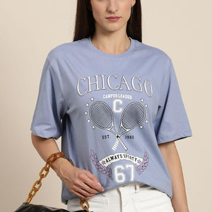 Dillinger Women's Blue Graphic Oversized T-Shirt - Anu & Alex