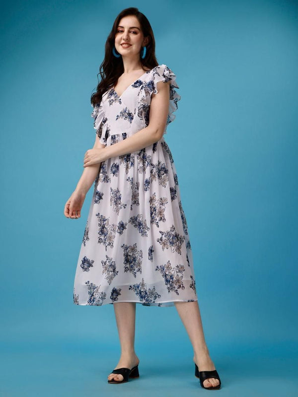 Plus Size Women's Georgette Floral Print Flared Midi Dress - Anu & Alex