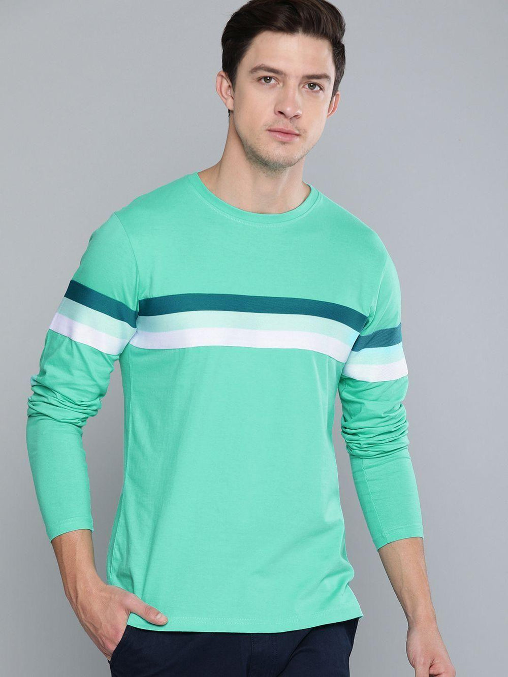 Cotton Color Block Full Sleeves T-Shirt - Anu & Alex