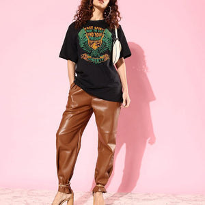 Difference of Opinion Cotton Black Graphic Oversized T-Shirt for Women's - Anu & Alex