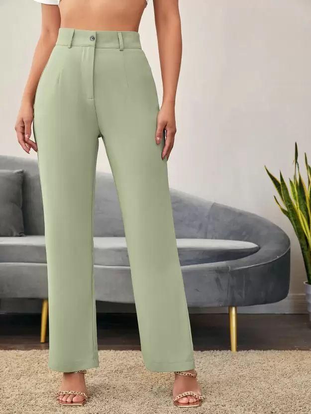 Elegant Pista & Black Lycra Solid Trousers Combo For Women - Anu & Alex